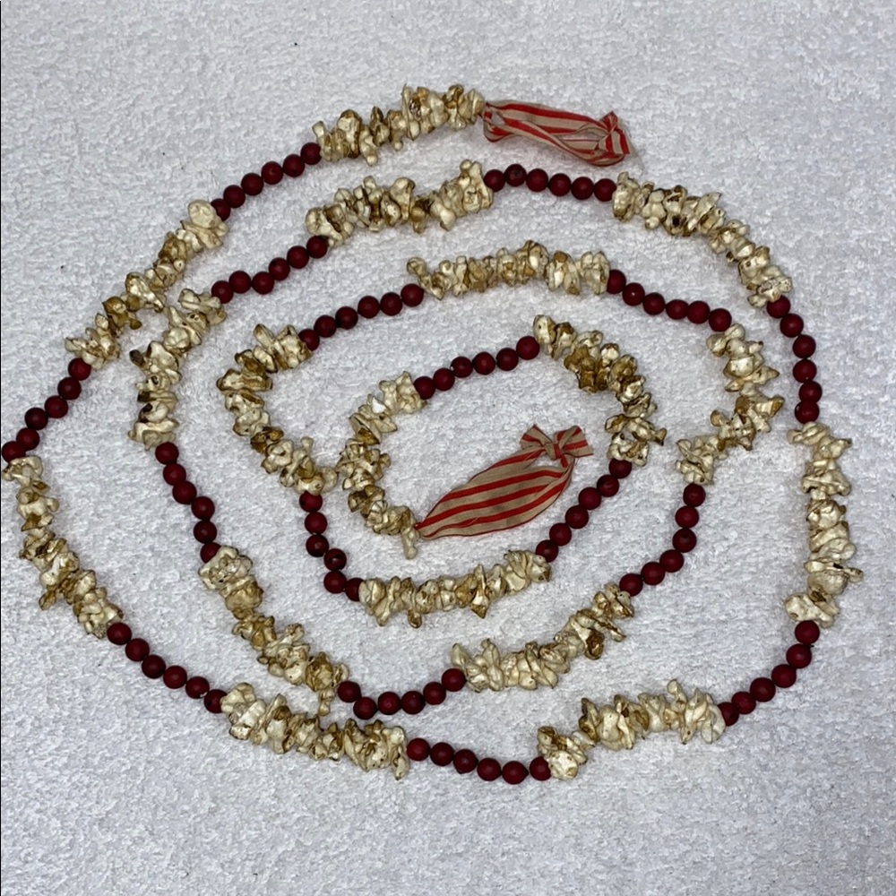 6’ Antiqued Cranberry And Popcorn Christmas Garland